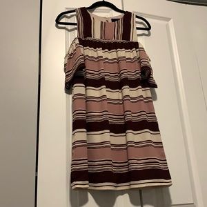 Rose Pink Stripped Cold Shoulder Dress